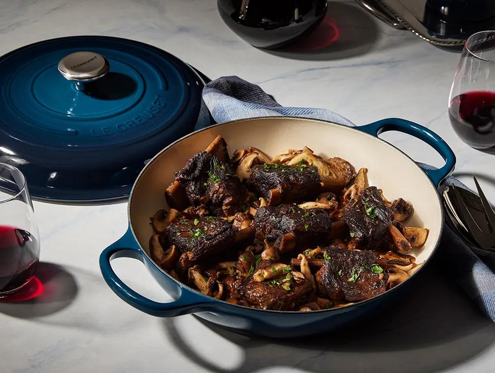 Porcini Braised Short Ribs with Garlic Herb Mushrooms