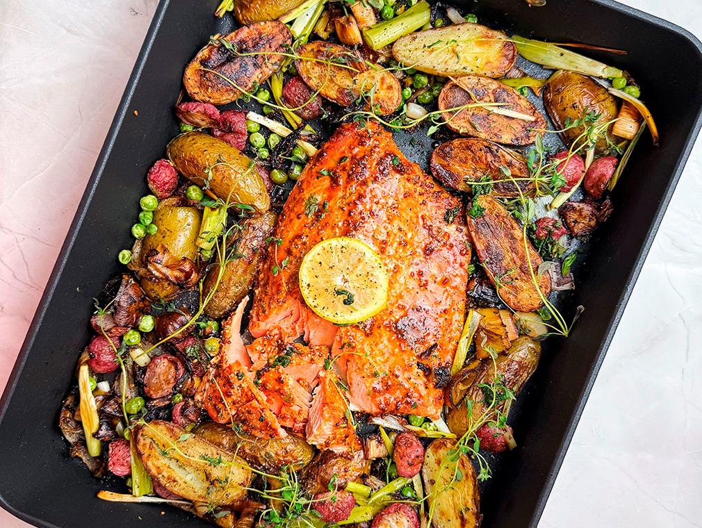 Honey Mustard Salmon Traybake