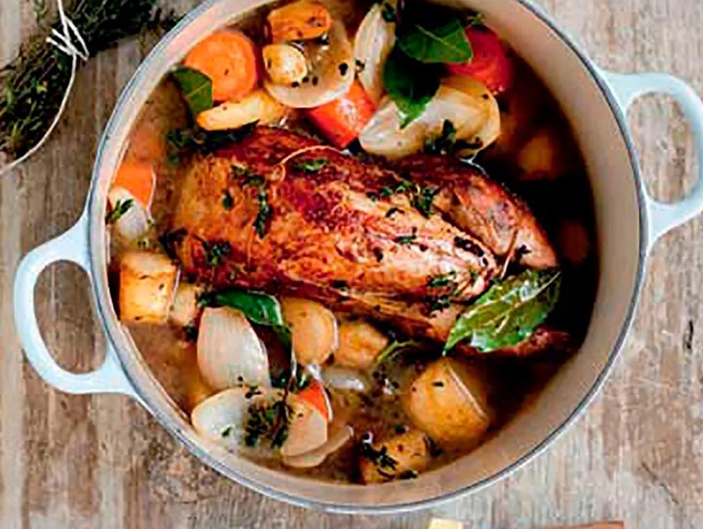 Braised Pheasant Pappardelle with Root Vegetables, Thyme & White Wine