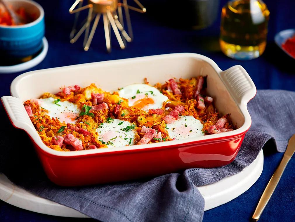 Flavour Revival Bubble and Squeak with Baked Eggs and Crispy Lardons