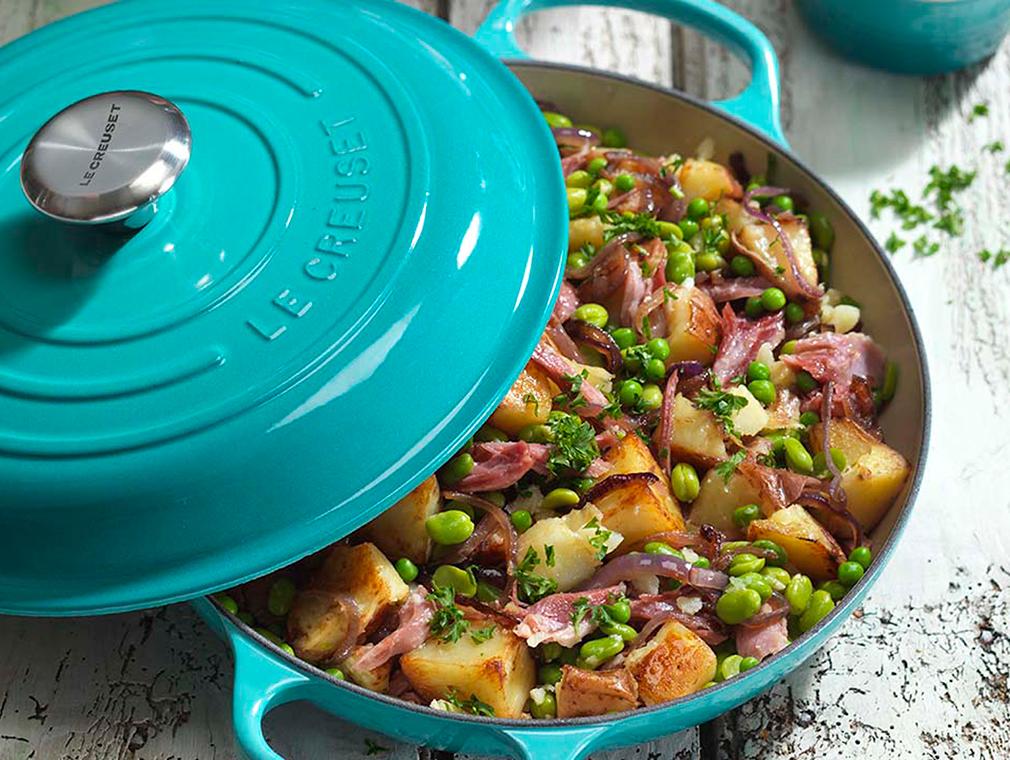 Shredded Ham Hock broad bean and potato hash